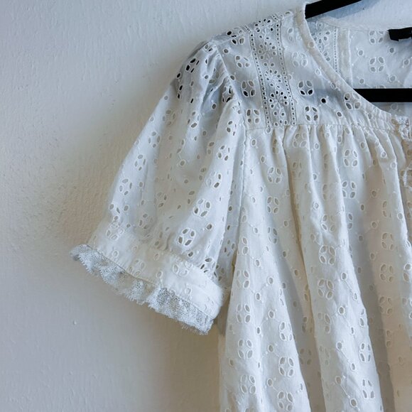 J. CREW White Button-Front Eyelet Cropped Top 100% Cotton SZ XS - Picture 4 of 6